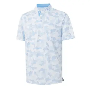 M MAELREG Golf Shirts for Men Collarless Performance Dry Fit Stretch Henley Casual Printed Mens Polo Shirts Short Sleeve