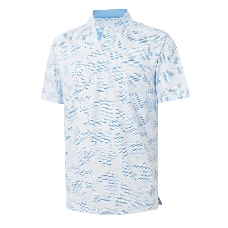 MAELREG Golf Shirts for Men Collarless Performance Dry Fit Stretch Henley Casual Printed Mens Polo Shirts Short Sleeve