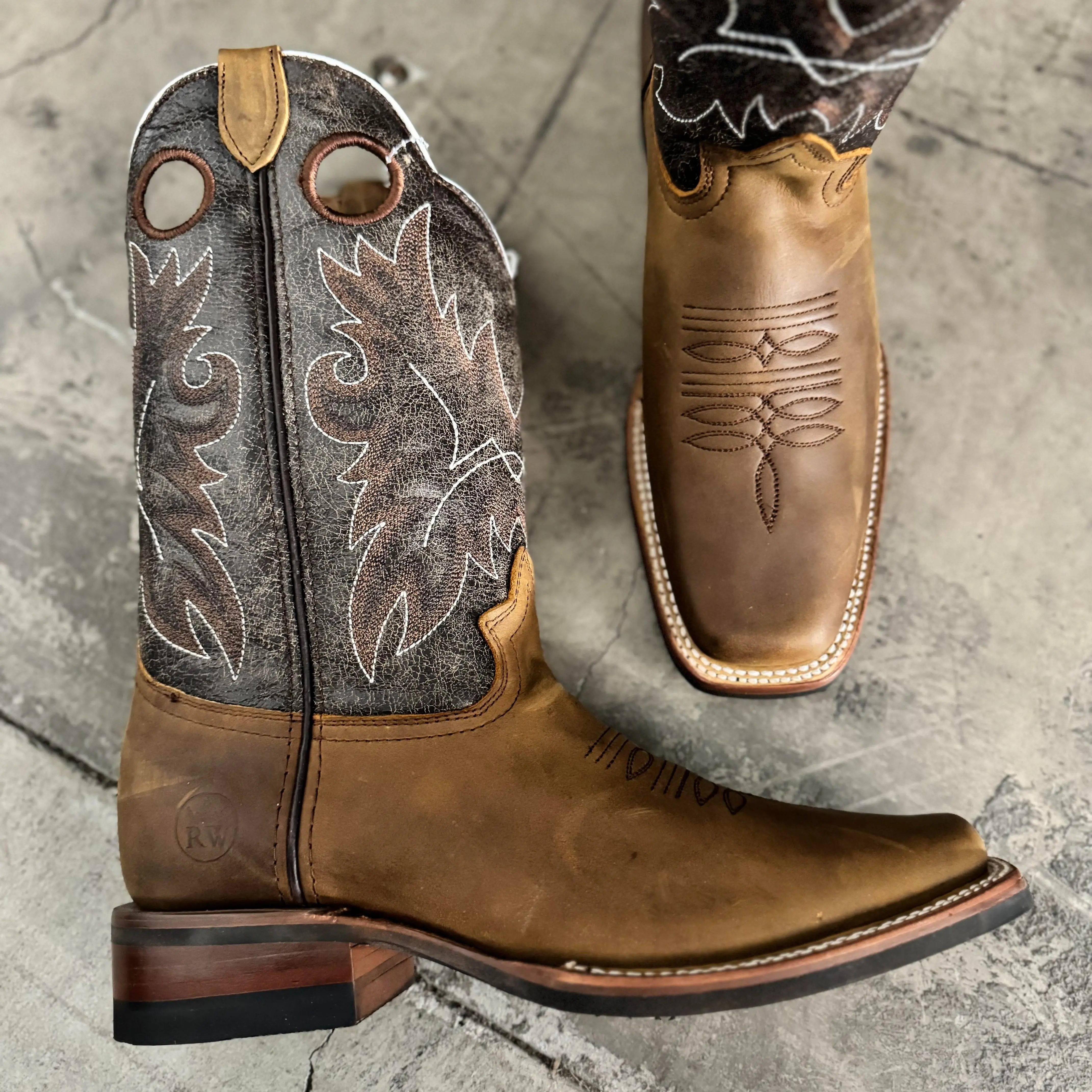 250-H Tan Crack Mens Reywelt Western Style Boots Square Toe 