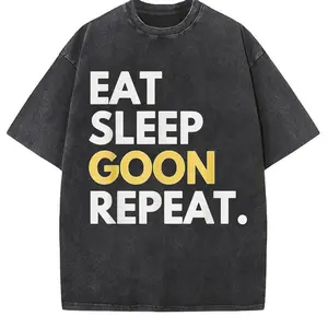 BelleHeaven  Gooner Funny Gooning Meme Eat Sleep Goon Repeat T-Shirt Made in USA Knitted Pure Cotton Comfortable T-shirt for Men and Women tees