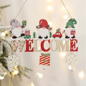 Christmas Wooden Sign with Snowflake Decoration, Forest Man Elderly Snowman Bell Doorplate Hanging Ornament, Christmas Decorations