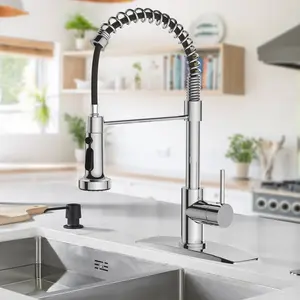 FORIOUS Kitchen Faucet with Pull Down Sprayer，Adjustable High Pressure Stainless Steel Single Handle Rotated Pull Out Kitchen Sink Faucets