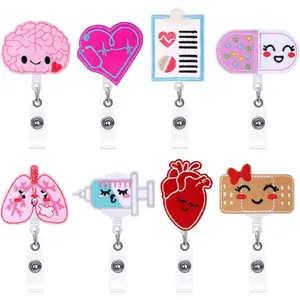 8 Pcs Cute Themed Nurse Badge Reels with Retractable Nylon Cord for ID Cards - Pediatric Gift for Nurses & Doctors
