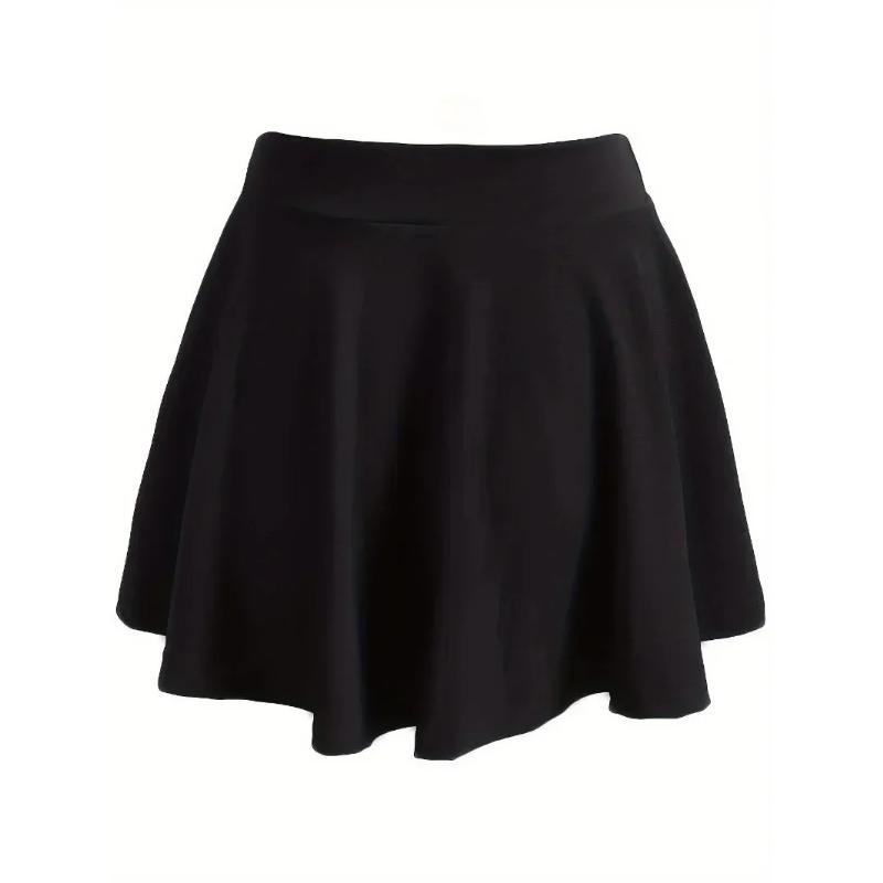 Women's Fashion Plus Size 1XL-5XL Preppy Skirt Ladies Casual Solid Elastic High Rise Slight Stretch A-line Mini Skirt