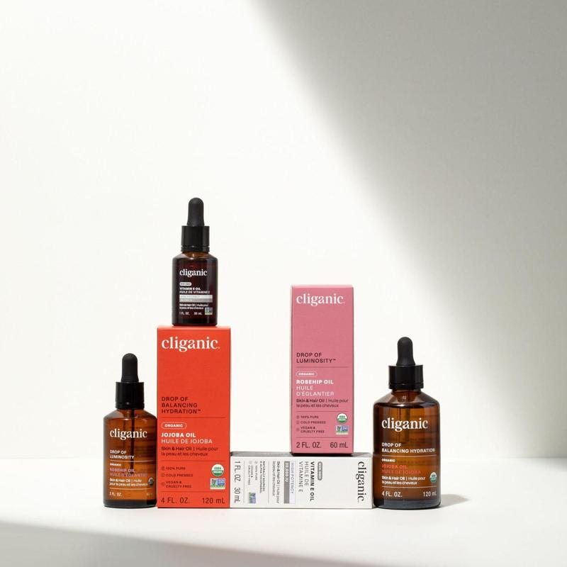Cliganic Timeless Beauty Bundle - Balancing Hydrating Drop of Rosehip Oil, Jojoba Oil & Vitamin E Oil for Skincare with Moisturizing Rejuvenating Hydrate