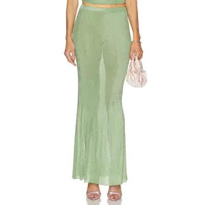 SEROYA Harmony Metallic Knit Skirt in Sage