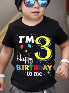 “I'm 3 Happy Birthday To Me" Kids Boys And Girls T-shirt 100% Cotton Crew Neck Short Sleeve For Outdoor