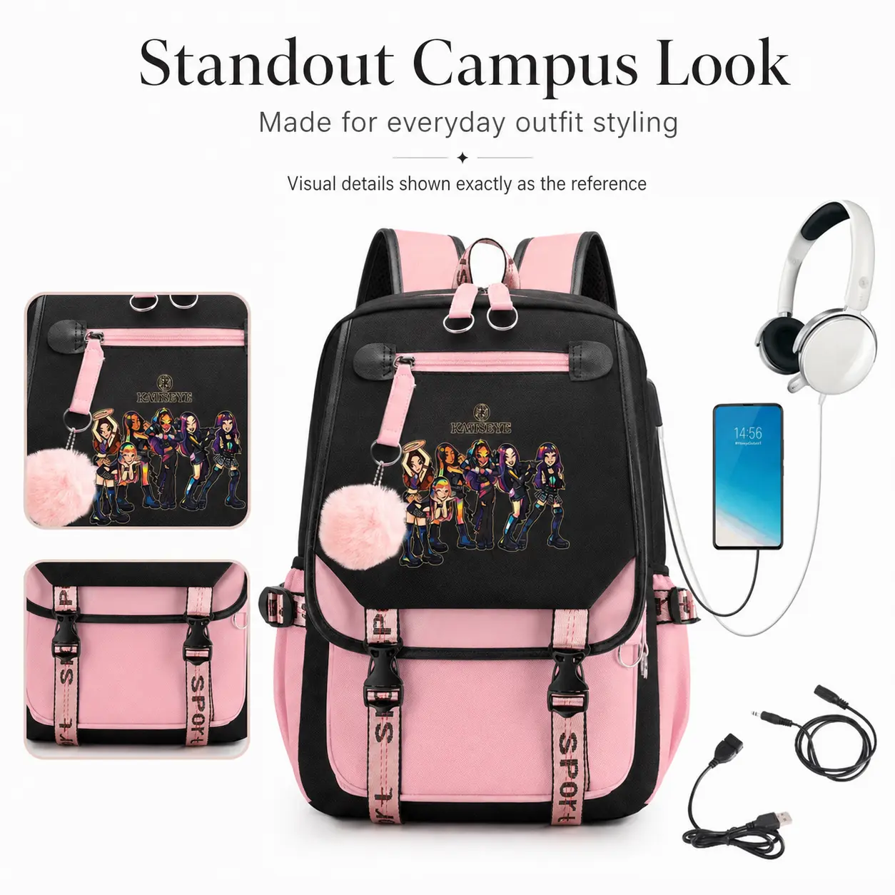 Y2K Contrast Color Kids' Backpack - Retro Graphic Print Preppy School Bookbag, 20L Multi-Pocket Laptop Rucksack for Teen Girls Daily Use