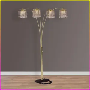 1pc Modern Design Classic Luxury Sleek Multi-head Floor Arc Lamp Half Moon Radiant Crystal-encrusted Sleek Metallic Stems Living Room Gold Arc Lamp (BULBS NOT INCLUDED)