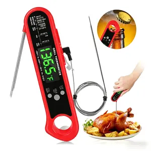 Dual Probe Digital Meat Thermometer for Kitchen & BBQ, Instant Read, Temp Alarm, Large LCD Screen, Magnetic Back, Bottle Opener, Kitchen Utensils