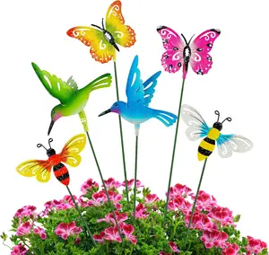 6 Pack Metal Yard Stakes Spring Decor, Outdoor Metal Colorful Butterfly Hummingbird & Bee Shaking  Yard Art, Rust Proof Metal  Sticks for Yard Lawn Pathway Patio Ornaments