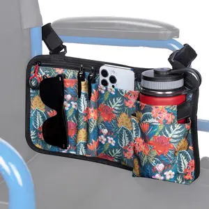 JOYTUTUS Walker Side Bag, Wheelchair Armrest Storage Pouch with Cup Holder, Wheelchair Accessories for Seniors, Walker Bag Cup Holder for Walker, Rollator, Electric Scooter or Wheelchair Green