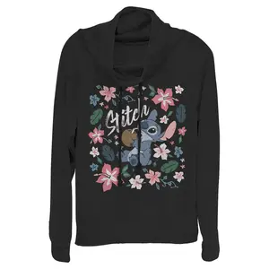 Junior's Lilo & Stitch Flowers and a Coconut Cowl Neck Sweatshirt