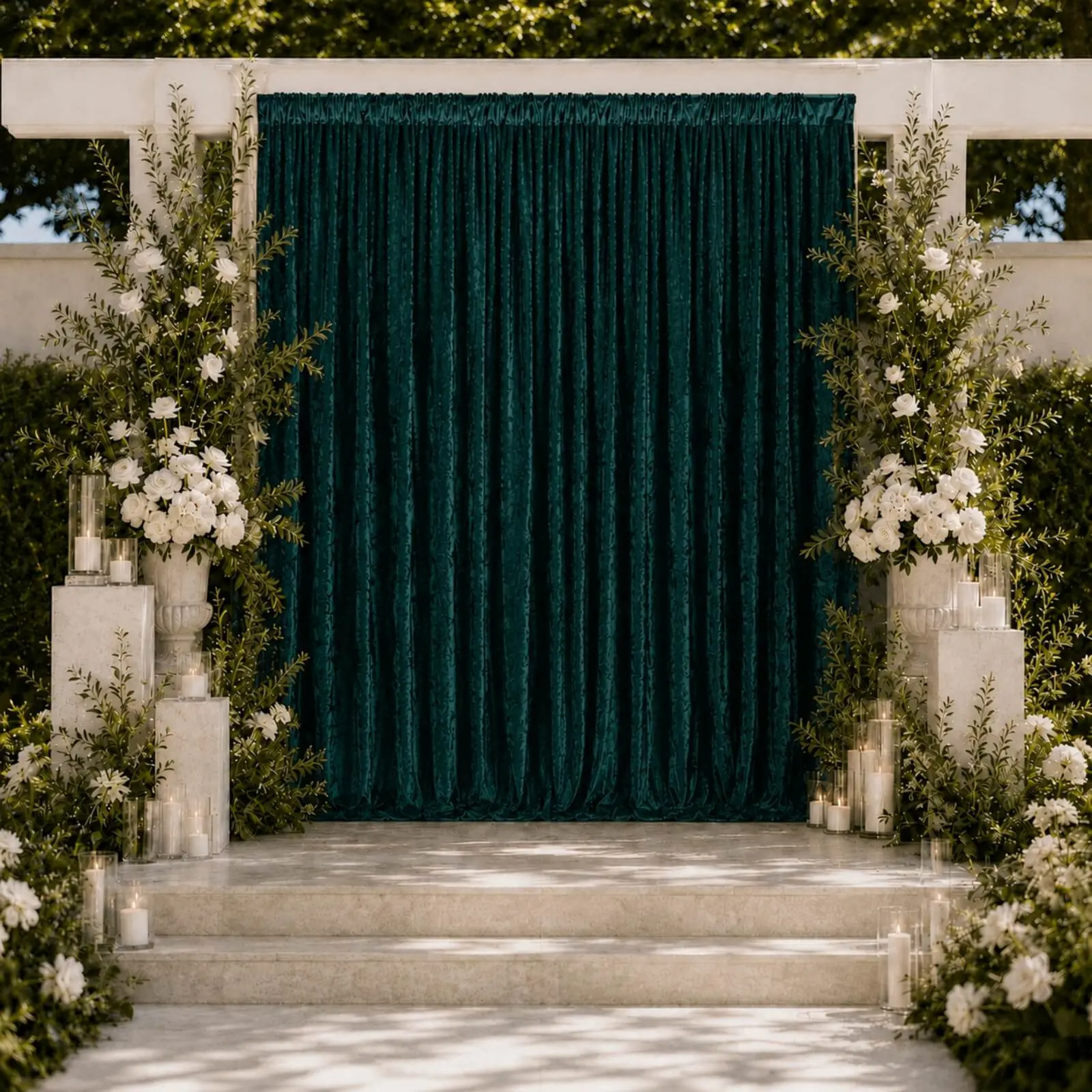 Hunter Emerald Green Premium Crushed Velvet Backdrop Curtain 10ft x 10ft – Photo Booth Backdrop & Event Drape Panel with Rod Pocket, 70% Blackout