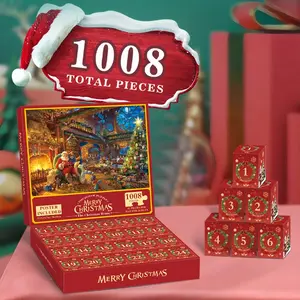 New Christmas Puzzle 24 Grid Blind Box Total 1008 Pieces Family Interactive Countdown Paper Puzzle Adult Toy Gift Surprise Box