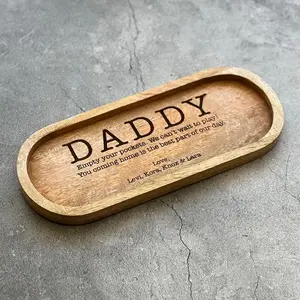 Empty Your Pockets Daddy Custom Father's Day Gift Laser Engraved Catch All Decorative Wooden Tray