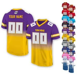 Personalized Team Name & Number Football Jersey For Women Men Youth, Custom Front Back Football V-neck shirt, Gradient Purple Yellow Jersey 29N