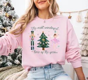 [Made in USA] [Collection For Christmas] Christmas Sweatshirt The Most Wonderful Time Of The Year Holiday Shirts For Kids Groovy Nutcracker Sugar Plum Fairy Xmas For Girls Gifts, TikTok Shop Viral Gift for Her
