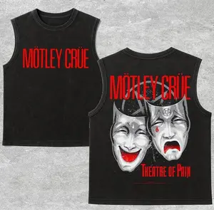MOTLEY CRUE Theatre of Pain Graphic 80s Washed Tank Top, Gym Essential, Vintage Casual Crewneck Short Sleeves Menswear T-shirt Classic Cotton Fabric Streetwear
