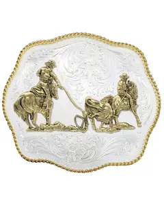 Montana Silversmiths Unisex Scalloped Team Ropers Western Belt Buckle - 1930