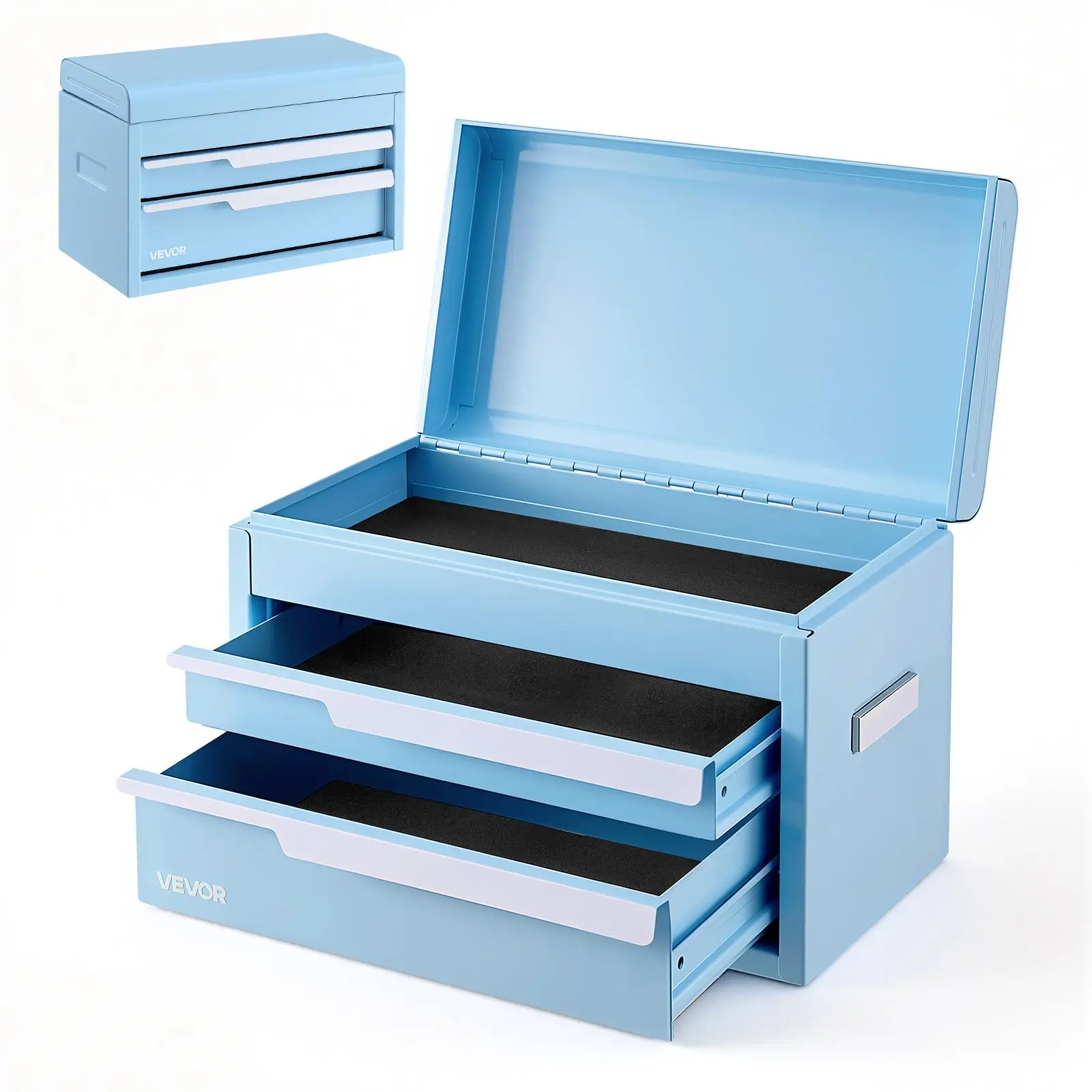 【ChristmasGift】VEVOR Heavy Duty Steel Tool Box - 2 Drawers, Top Storage, Magnetic Design, Liners Included - Portable Metal Organizer for Garage, Workshop - Blue Storage Cabinet