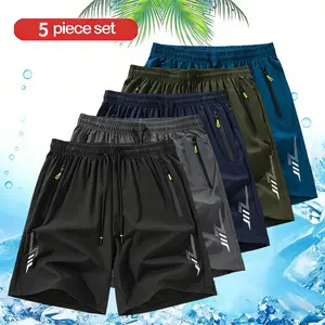 Summer Thin Men's Sports Fitness Quick-Dry Five-Quarter Pants, Loose Lightweight Breathable Elastic Ice Feel, Drawstring Waist Natural Waist