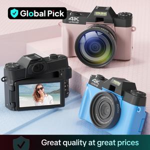 global pick 4k digital camera with 180° flip screen, 16x digital zoom vlogging camera, autofocus camera, including wide angle & macro lens, 32gb tf card, ideal gift choice, camera