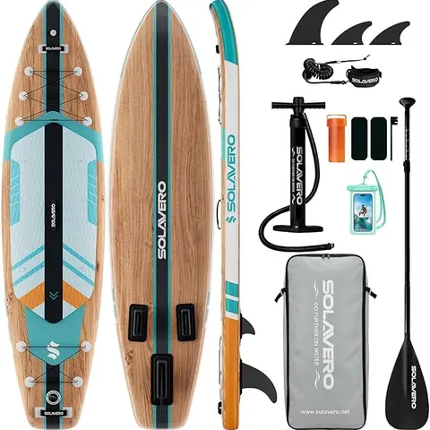 Ecofurnix 11'6" Military PVC Inflatable Stand Up Paddle Board (SUP) with Heavy-Duty Carry Backpack, Anti-Slip EVA Deck, Removable Fins, Seat, Waterproof Phone Pouch, Repair Kit - Easy Storage, Excellent Balance, Relaxing for Adult Yoga, Fishing