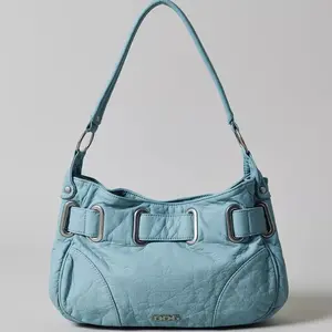 BDG Sonny Belted Faux Leather Shoulder Bag Retro Y2K Vibes Medium Size with Silver-Tone Rivets Zippered Pocket Comfortable Strap 14.17"l x 3.93"w x 8.26"h