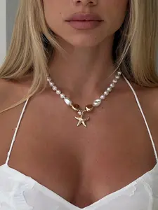 Boho Ocean Style Starfish Pearl Pendant Necklace, Boho Style Jewelry, Fashion Jewelry, Elegant Daily Wear, Perfect for Beach Vacations, Parties, Gifts for Women