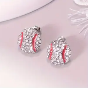 Baseball Basketball Design Earrings, Cute Ball Game Sports Earrings, Rhinestone Decor Stud Earrings, Light Luxury Earrings