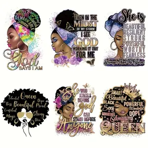 6 Pack African Women Power Iron on Patches Multi Color Inspirational Quotes Vinyl Heat Transfer Stickers for T Shirts Backpacks Hats DIY Crafts Fashion Decoration Encouraging African Female Design