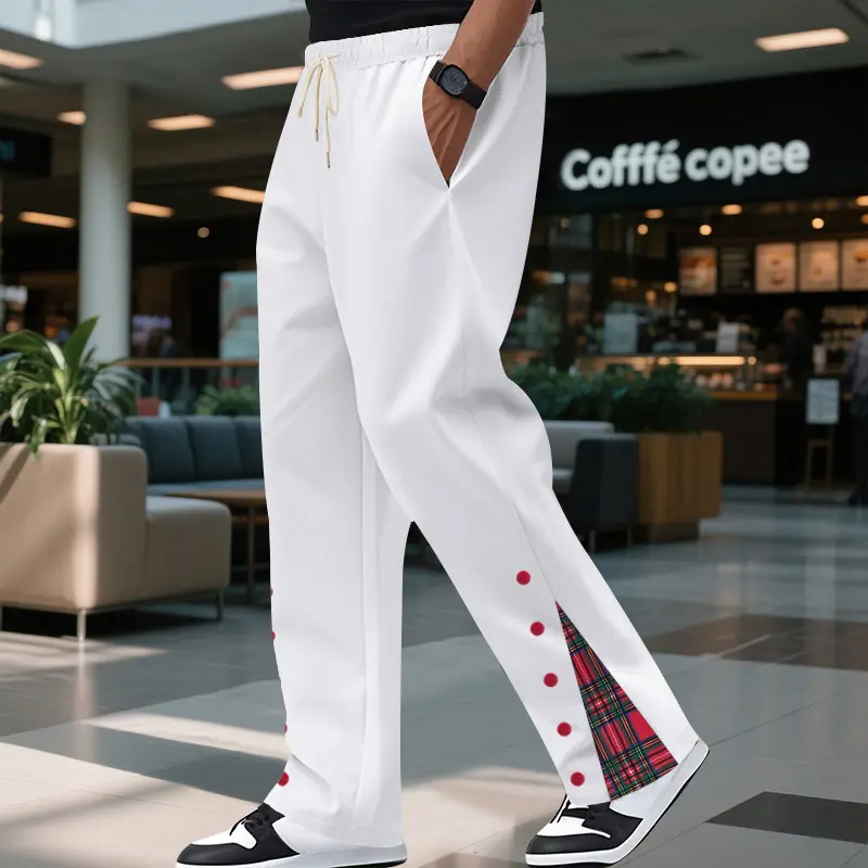 Contrast Color Drawstring No Fly Straight Track Sweatpants - White Solid Color Fitted Mid Waist Trousers with Micro Elasticity for All Seasons