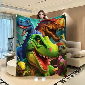 Colorful Dinosaur Family Flannel Blanket, Soft Plush Bedding, Ideal Gift for Kids & Adults, Perfect for Cozy Naps & Daily Use