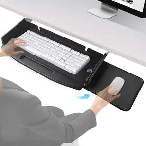 Solid Steel Under Desk Slide Out Keyboard Tray with 360° Rotating Mouse Platform Sliding Keyboard Shelf Mounted Keyboard Drawer 28"Lx11"W