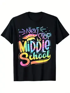 /Next Stop Middle School Elementary School Graduation 2024 T-Shirt for Boys Fashion Trend Bottoming Shirt Breathable, Casual Comfortable Top Streetwear Fashion Casual Summer Tee Crew Neck Short Sleeve T-Shirt Best Gift for Boy Girl