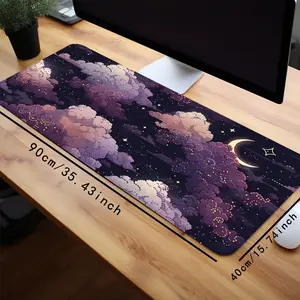 Galaxy Gaming Mouse Pad Clouds and Moon Mousepads Purple Night Sky Extended Large Desk Mat With Stitched Edge Non-Slip Rubber Base Desk Accessories for Home Office Decor Desk Pad 35.4x15.7 Inch Perfect Gift for Men Women