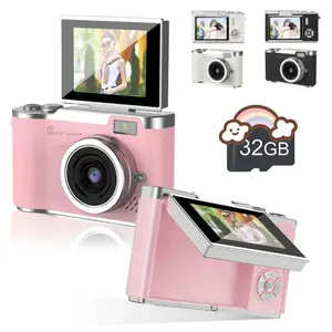 Portable Digital Cam, Student Camera, Compact Pocket Camera, 180° Degree Flip Screen Camera For Women, Entry-Level 1080P Pink Camera With 32GB Memory Card, Video Vlog, Photography, Birthday, Christmas New Year Gift
