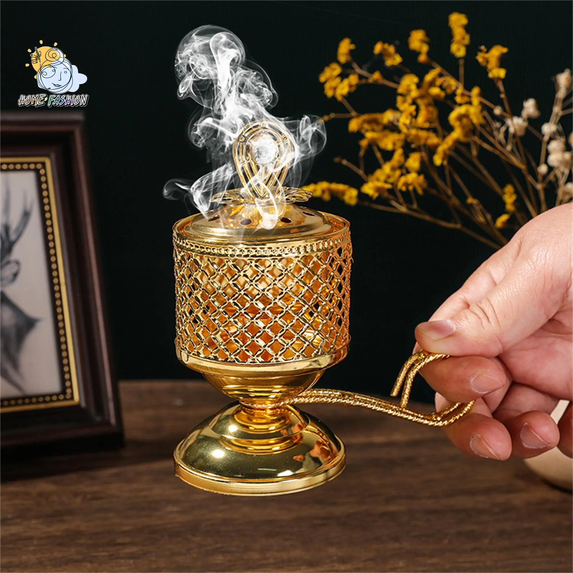 Hollow-Out Metal Charcoal Incense Stand - Creative Cone Burner for Aromatherapy, Middle Eastern Arabic Bakhoor Burner (Home Decor, Home Supplies)