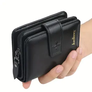 uu  Baellerry PU Leather Wallet, Men's Multifunctional Short Purse With Zipper Coin Pocket Large Capacity Card Holder  bf
