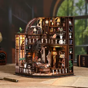 Bacchus Bookstore Book Nook DIY Kit for Adults. Tiny Home Vintage Abstract Renaissance Style. Wooden Bookshelf, Miniature Furniture. 3D Hand-Assembled. Miniature Dollhouse, Birthday Gift.