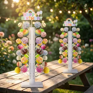 Wood Cake Pop Stand (2 Pack), 60 Holes Lollipop Display Holder for Candy Table, Premium Wooden Dessert Stand for Birthday, Wedding & Party Decorations