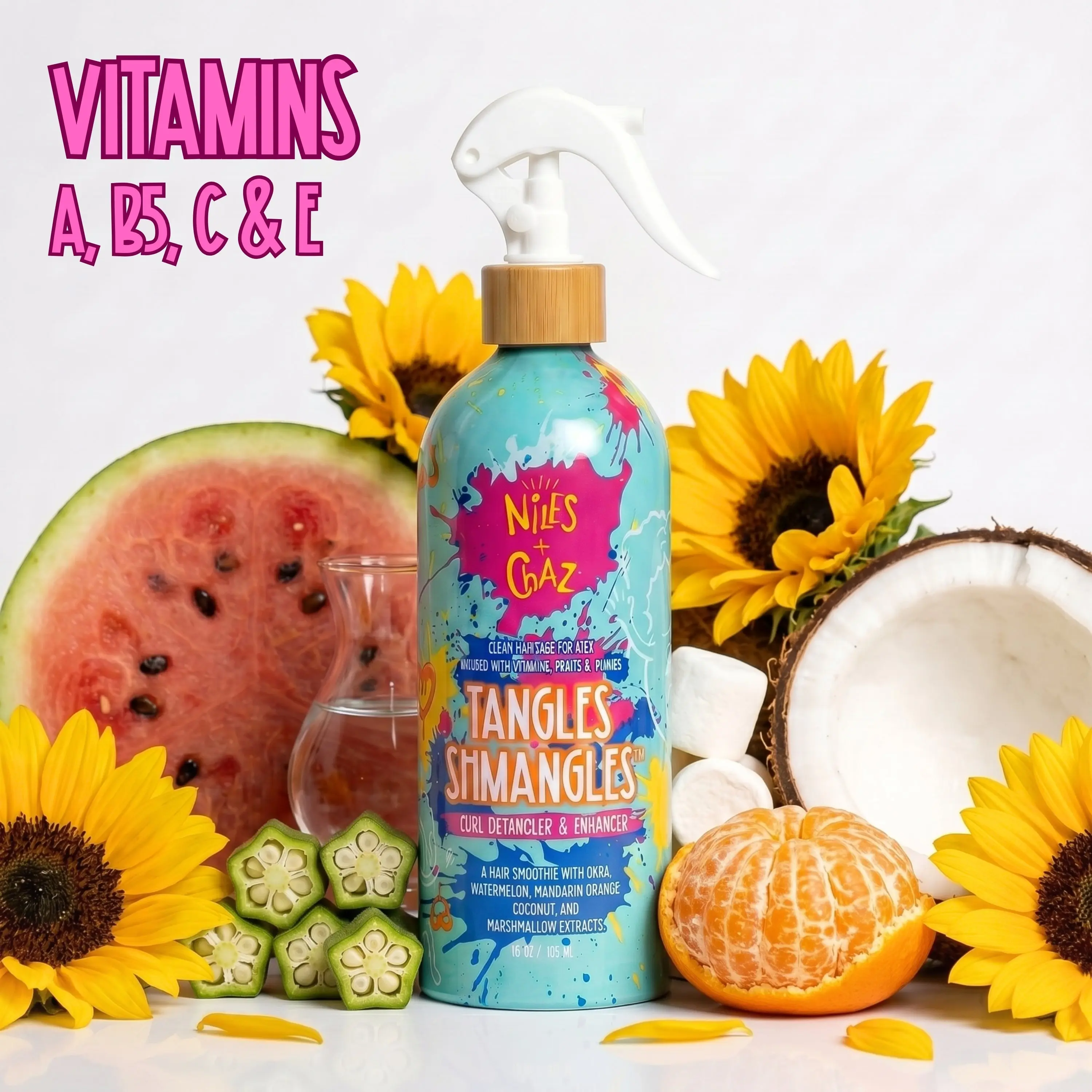 TANGLES SHMANGLES ® Detangler & Curl Enhancer Mousse Haircare with Aloe & Coconut for Curly Hair 8oz