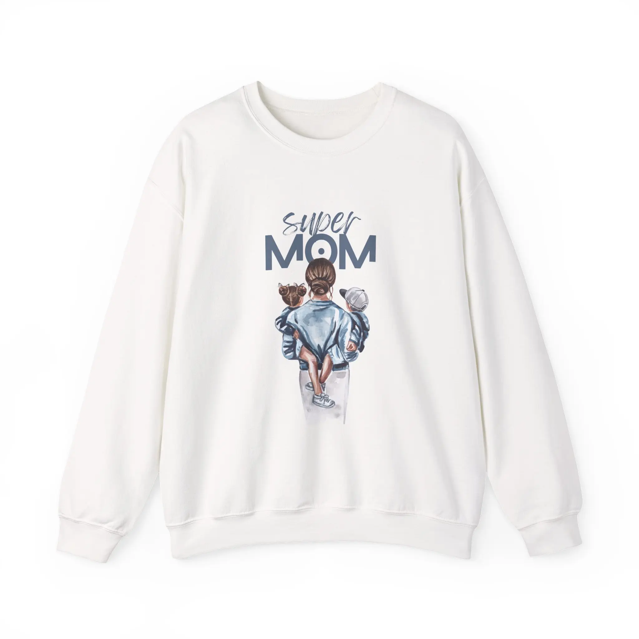 Super Mom Mom and Kids Illustration Crewneck Sweatshirt | Mother's Day