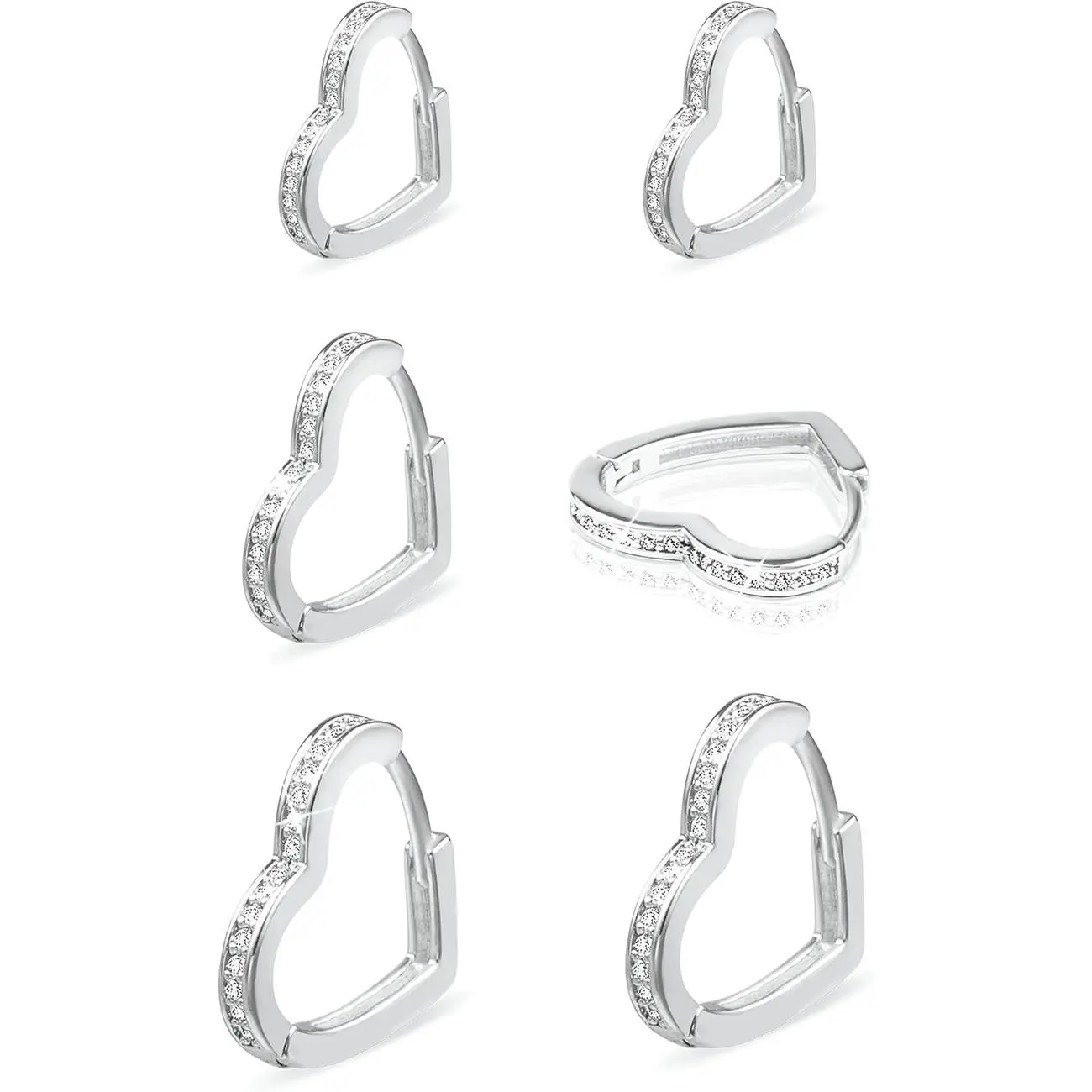 Sterling Silver Hoop Earrings Small Heart Huggie Hoop Girls Cubic Zirconia Earings Hypoallergenic Cute Silver Earring Set for Women 3 Pairs