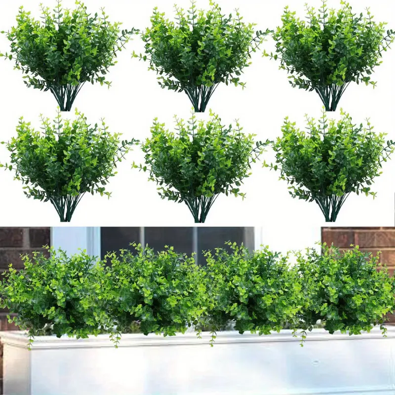 12 Single Stem Evergreen Dieffenbachia Artificial Eucalyptus Plants, Artificial Shrubs - UV Resistant Plastic Greenery for Wedding, Engagement, Home, And Outdoor Decoration