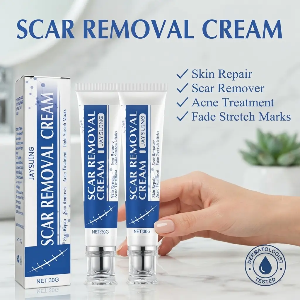 Natural Scar Removal Cream 30g, fades surgical, acne, burn, hyperplastic scars & stretch marks. Gentle skin repair cream moisturizes & nourishes skin, softens scar tissue, reduces redness for old & new scars