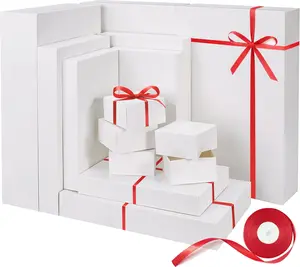 13 Pack White  Boxes with  for Presents, Assorted size  Boxes for Christmas ( 3  17",3 Large 14.25",3 Medium 11",4 Small 4" ,Red Ribbon ), 4 inch Deep Box for Wrapping Robe Scarf Mug.