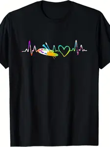 T-Shirt for Artists Featuring a Heartbeat Design with Paint Brushes And Palette