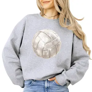 Volleyball Faux Glitter Sweatshirt for Women and Teens - Gift for Volleyball Player, Coach, or Fan - Trendy Girly Pullover for Female Athlete